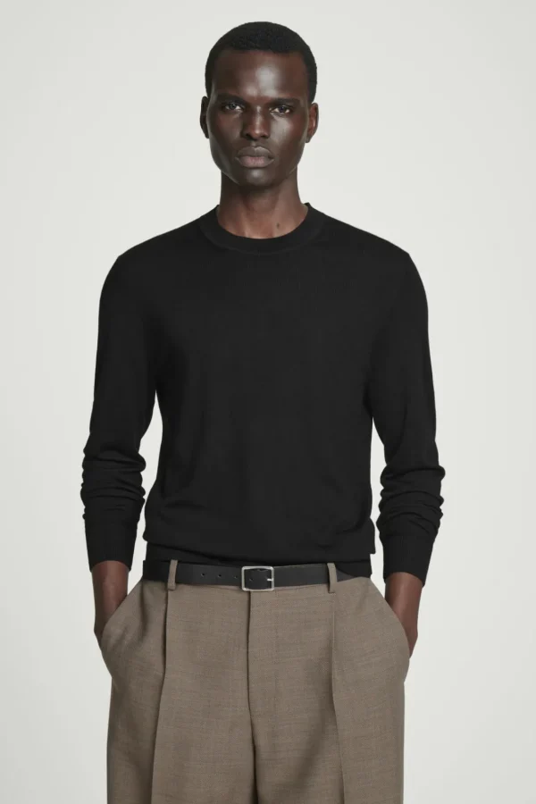 COS MERINO WOOL CREW-NECK SWEATER BLACK Best Sale