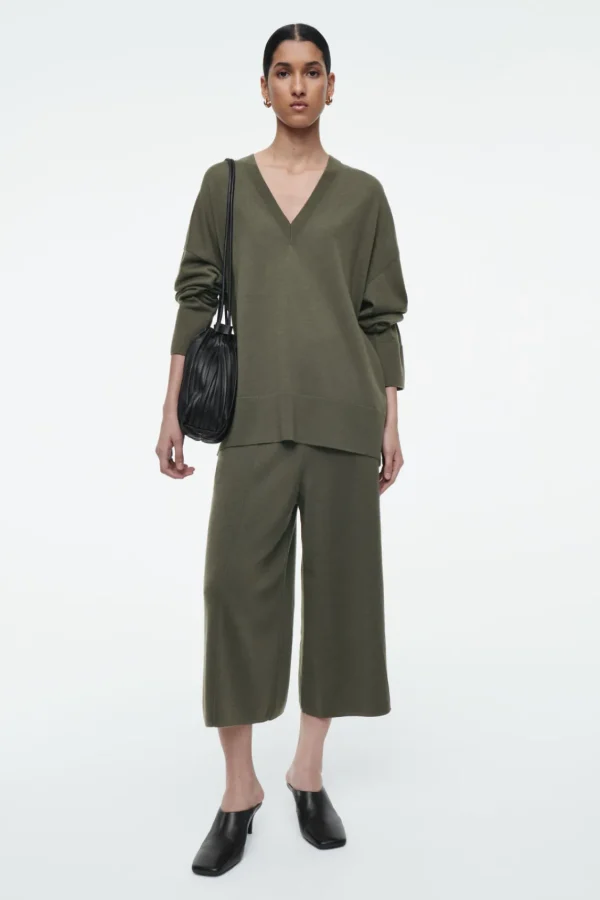 COS MERINO WOOL CULOTTES DARK KHAKI Best