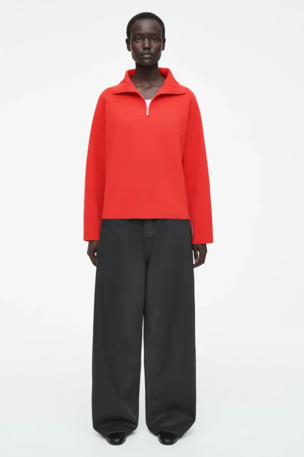 COS MERINO WOOL HALF-ZIP JUMPER BRIGHT RED Store