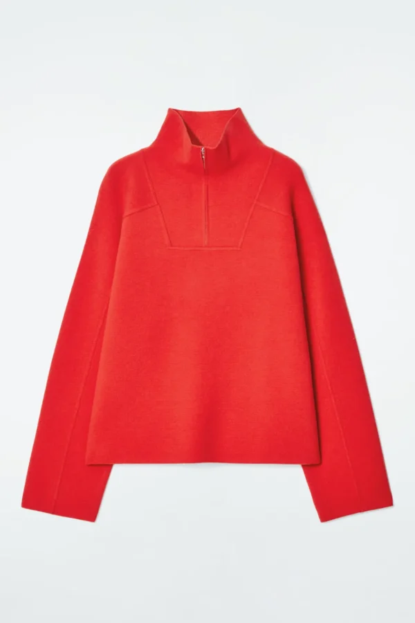 COS MERINO WOOL HALF-ZIP JUMPER BRIGHT RED Store