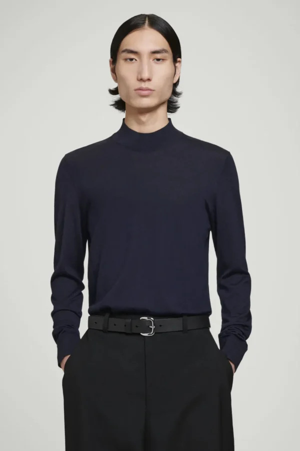 COS MERINO WOOL MOCK-NECK JUMPER NAVY Cheap