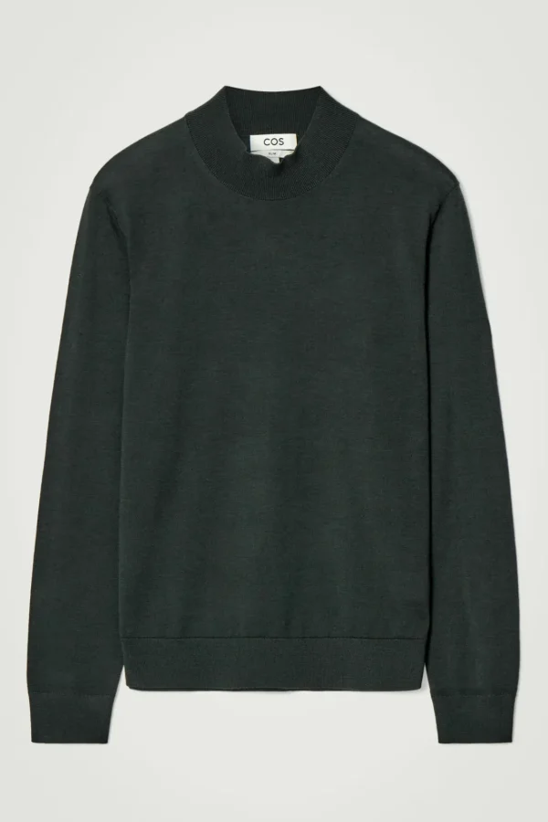 COS MERINO WOOL MOCK-NECK JUMPER DARK GREEN Cheap