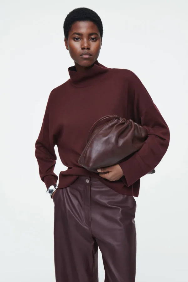 COS MERINO WOOL TURTLENECK SWEATER BURGUNDY Clearance