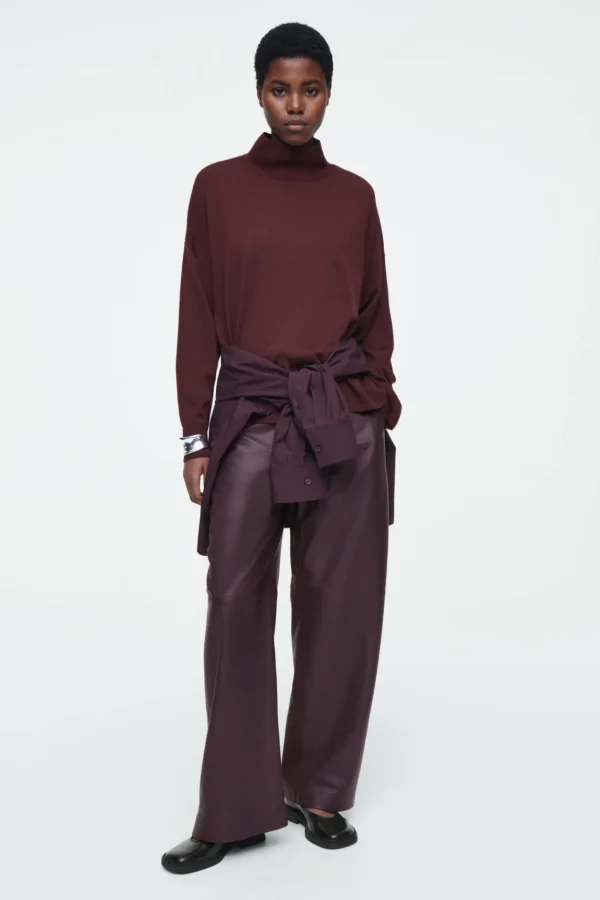 COS MERINO WOOL TURTLENECK SWEATER BURGUNDY Clearance