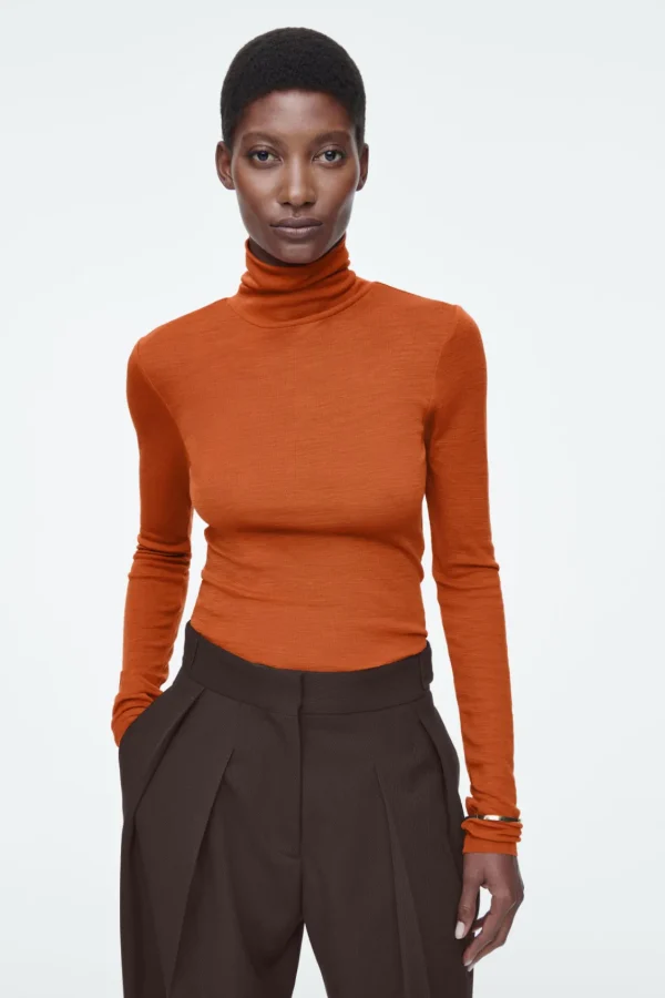 COS MERINO WOOL TURTLENECK TOP ORANGE Hot