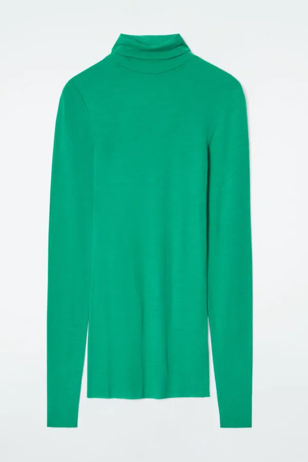 COS MERINO WOOL TURTLENECK TOP GREEN Store