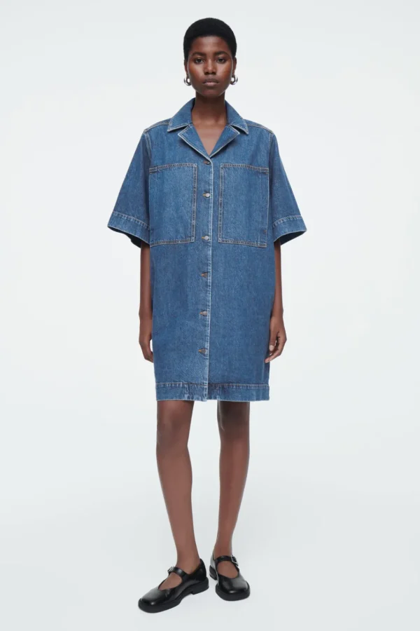 COS MINI DENIM SHIRT DRESS BLUE Discount