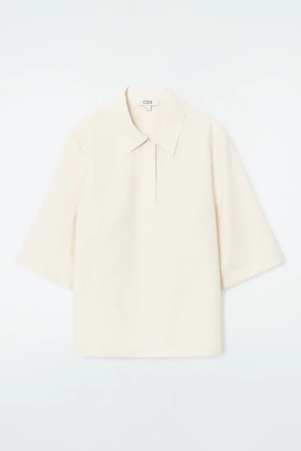 COS MINIMAL COTTON-JERSEY POLO SHIRT ECRU Hot