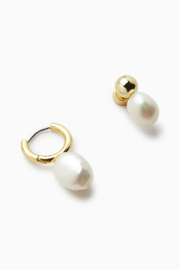 COS MISMATCHED PEARL EARRINGS GOLD Flash Sale