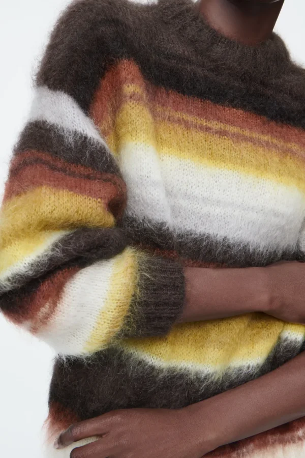 COS MOHAIR CREW-NECK SWEATER BROWN / STRIPED Best Sale