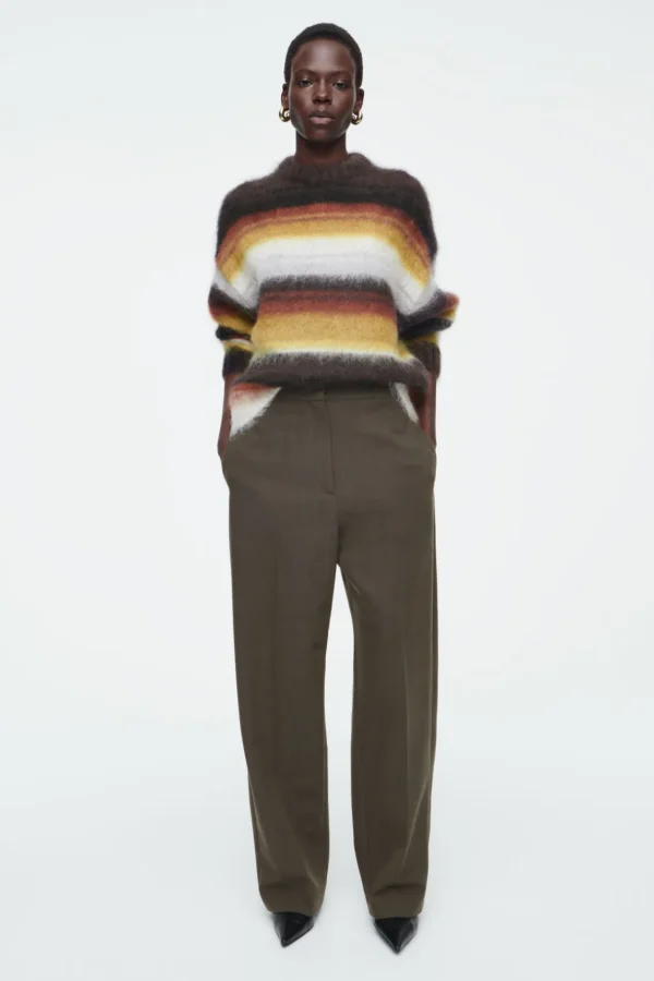 COS MOHAIR CREW-NECK SWEATER BROWN / STRIPED Best Sale