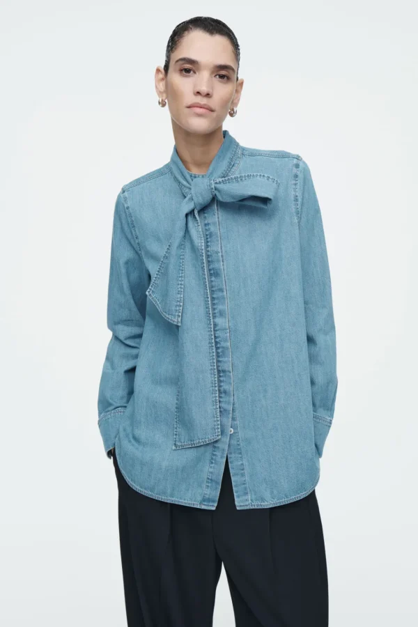 COS NECK-TIE DENIM BLOUSE DUSTY BLUE Fashion