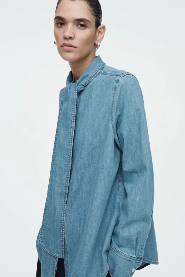 COS NECK-TIE DENIM BLOUSE DUSTY BLUE Fashion