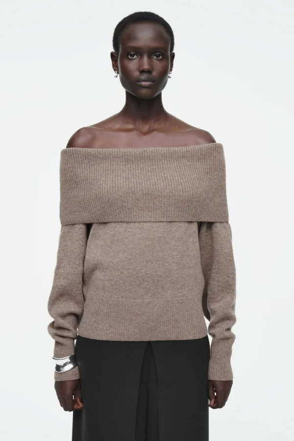 COS OFF-THE-SHOULDER MERINO WOOL SWEATER MOLE Flash Sale