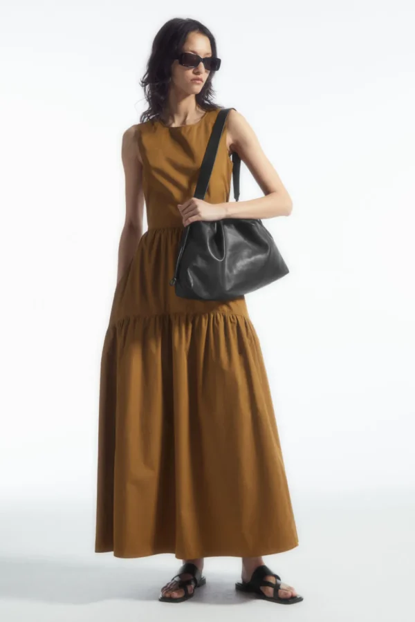 COS OPEN-BACK TIERED MIDI DRESS OCHRE Online