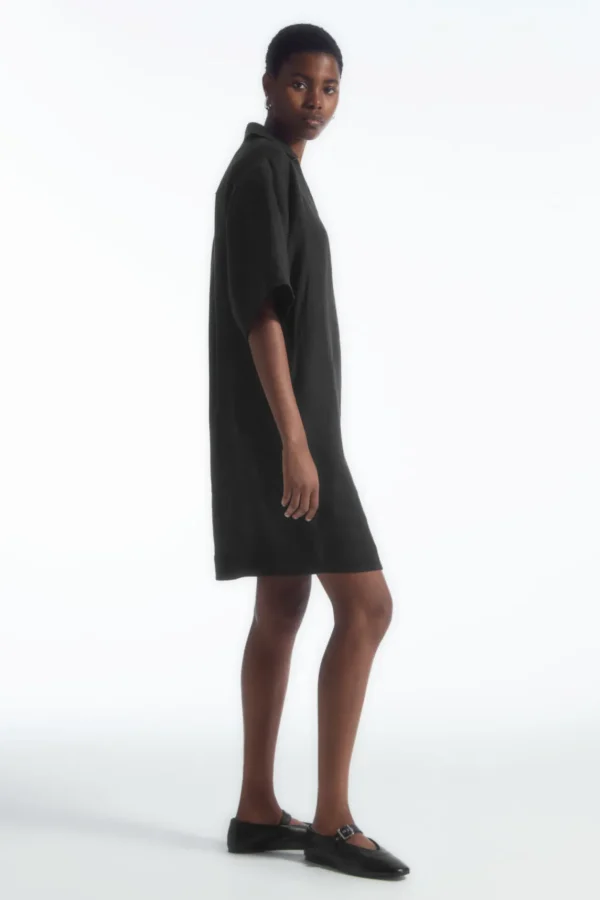 COS OPEN-COLLAR LINEN SHIRT DRESS BLACK Shop