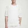 COS OPEN-KNIT POLO SHIRT OFF-WHITE Fashion