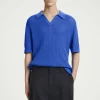 COS OPEN-KNIT POLO SHIRT BRIGHT BLUE Discount