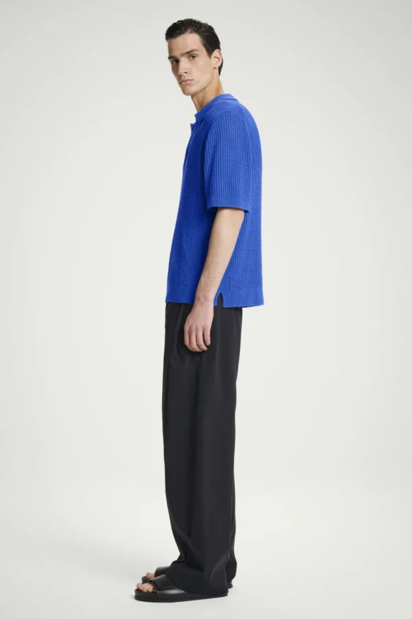 COS OPEN-KNIT POLO SHIRT BRIGHT BLUE Discount