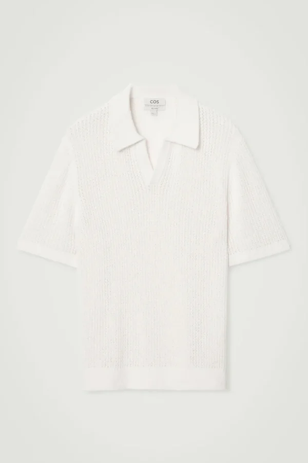 COS OPEN-KNIT POLO SHIRT OFF-WHITE Fashion