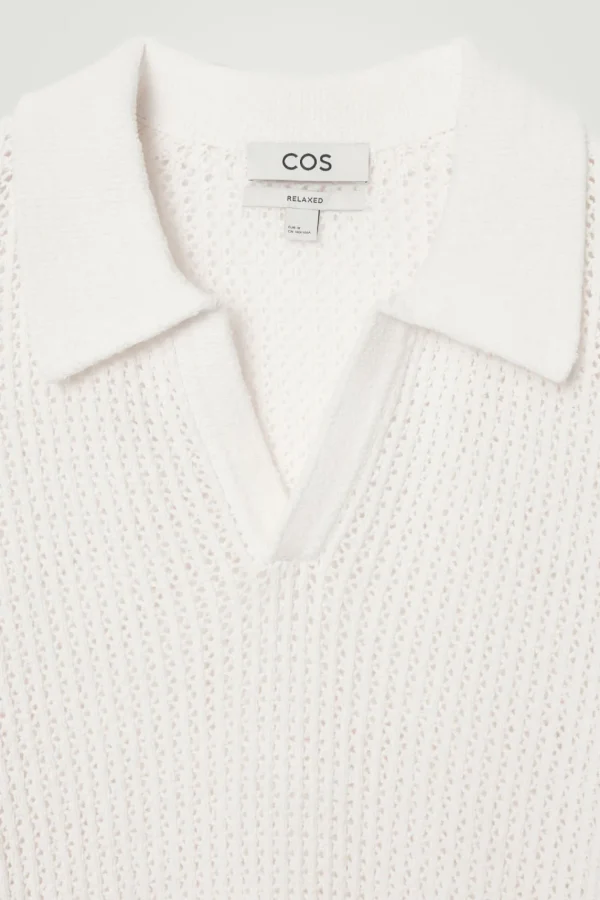 COS OPEN-KNIT POLO SHIRT OFF-WHITE Fashion