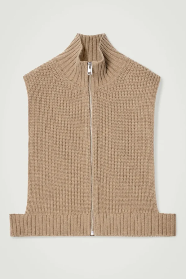 COS OPEN-SIDE ZIP-UP WOOL VEST BEIGE Hot