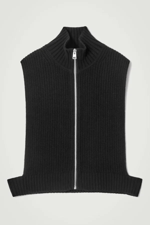 COS OPEN-SIDE ZIP-UP WOOL VEST BLACK Cheap