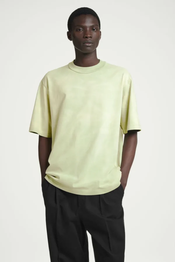 COS OVERSIZED ACID-WASH COTTON T-SHIRT LIGHT GREEN Best