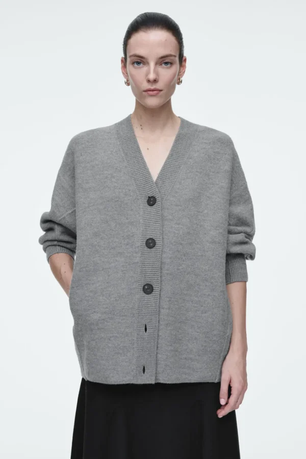 COS OVERSIZED BOILED MERINO WOOL CARDIGAN LIGHT GRAY Clearance