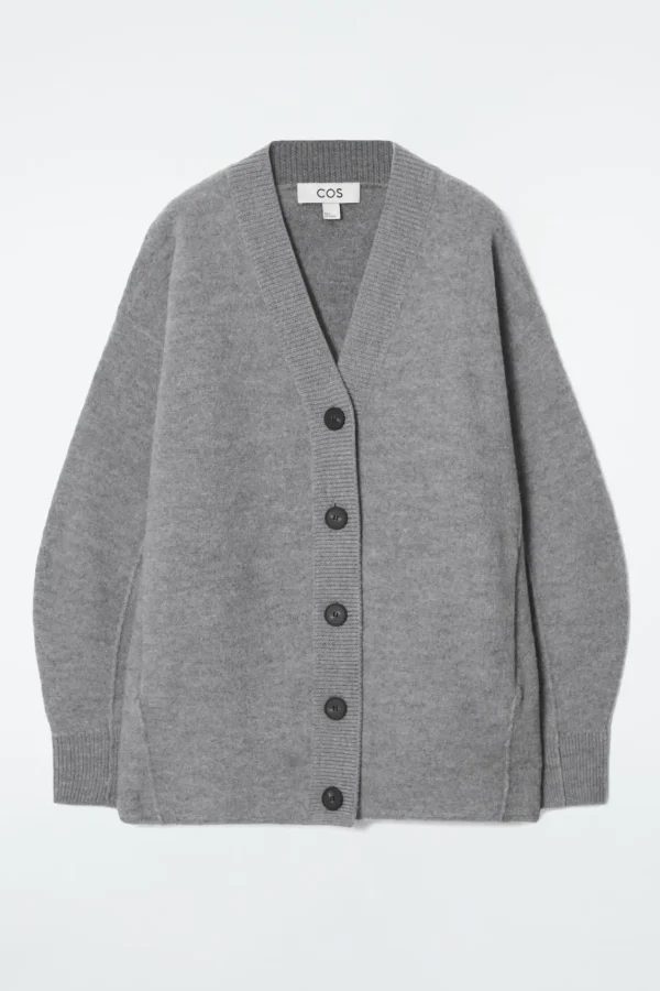 COS OVERSIZED BOILED MERINO WOOL CARDIGAN LIGHT GRAY Clearance