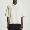 COS OVERSIZED BOUCLÉ-KNIT POLO SHIRT LIGHT GRAY Sale