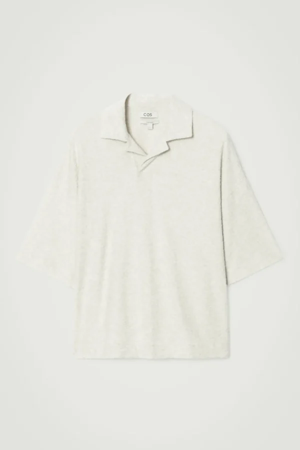 COS OVERSIZED BOUCLÉ-KNIT POLO SHIRT LIGHT GRAY Sale