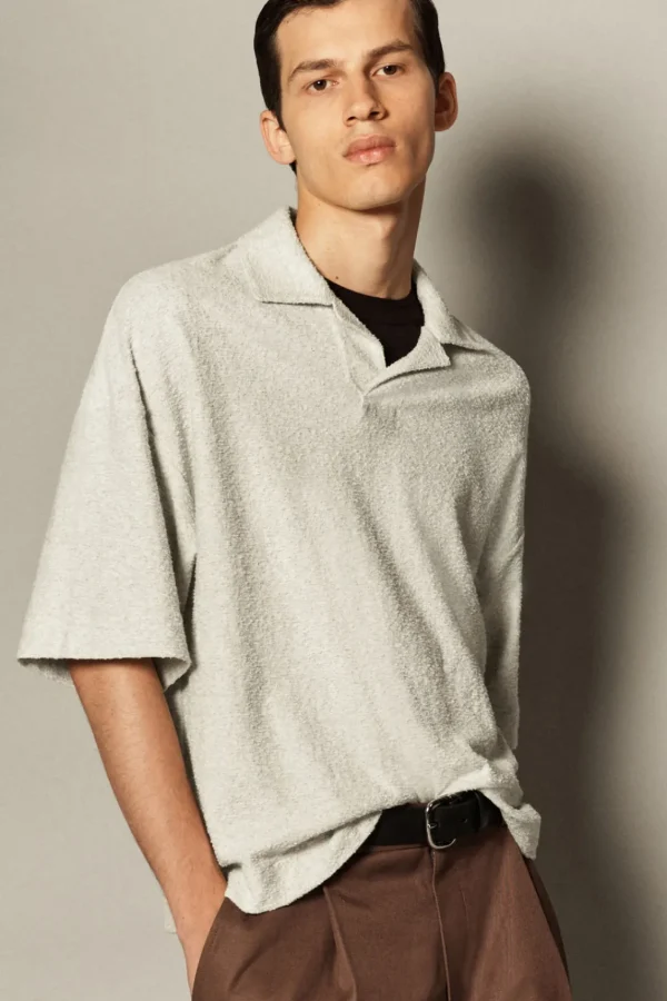 COS OVERSIZED BOUCLÉ-KNIT POLO SHIRT LIGHT GRAY Sale