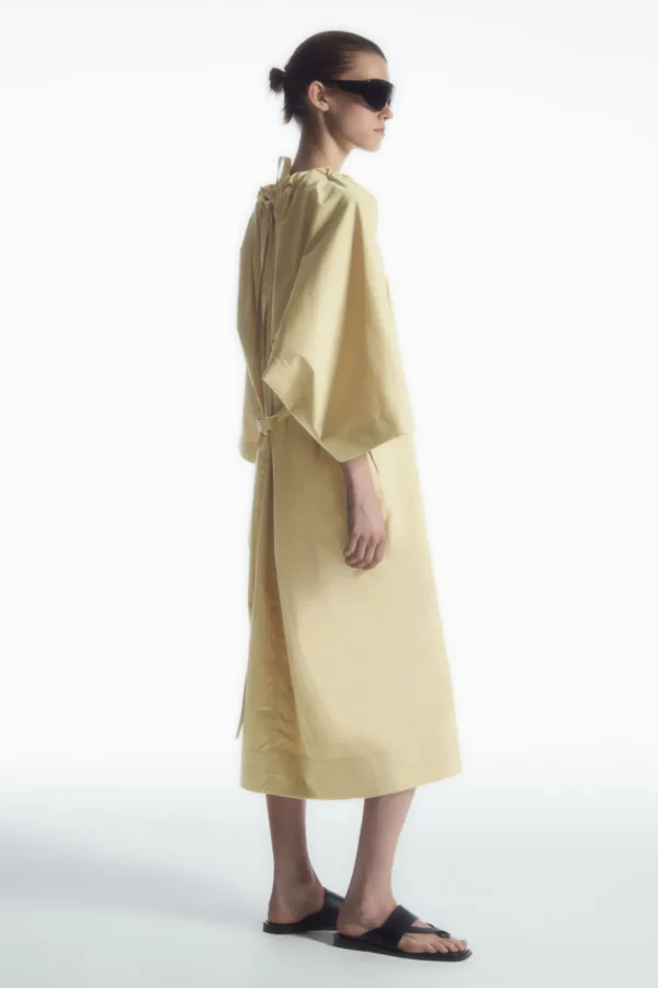 COS OVERSIZED COTTON MIDI DRESS BEIGE Clearance