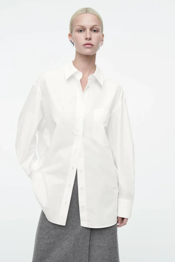 COS OVERSIZED CURVED-HEM SHIRT WHITE Clearance