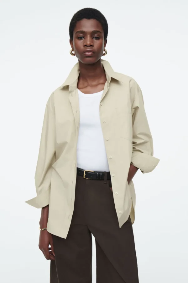 COS OVERSIZED CURVED-HEM SHIRT LIGHT KHAKI Cheap