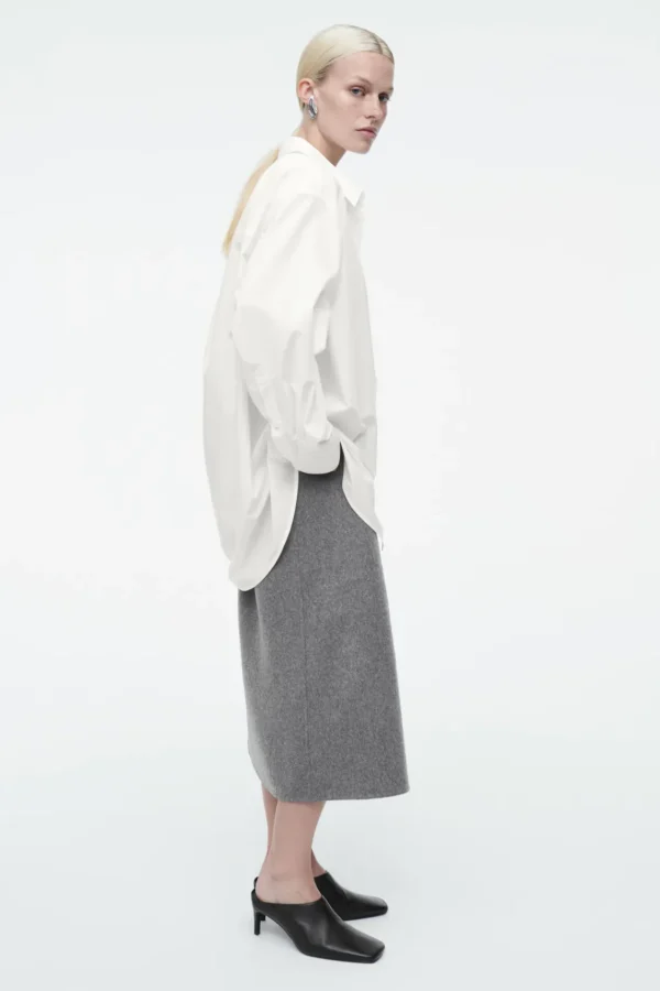 COS OVERSIZED CURVED-HEM SHIRT WHITE Clearance