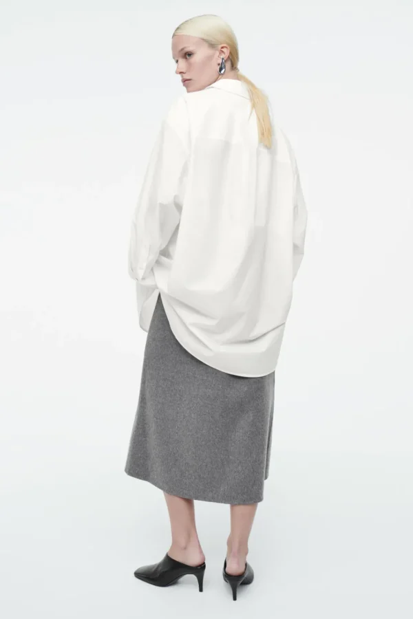 COS OVERSIZED CURVED-HEM SHIRT WHITE Clearance