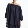 COS OVERSIZED DENIM OFF-THE-SHOULDER BLOUSE INDIGO BLUE Fashion