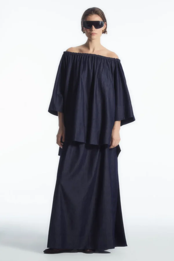 COS OVERSIZED DENIM OFF-THE-SHOULDER BLOUSE INDIGO BLUE Fashion