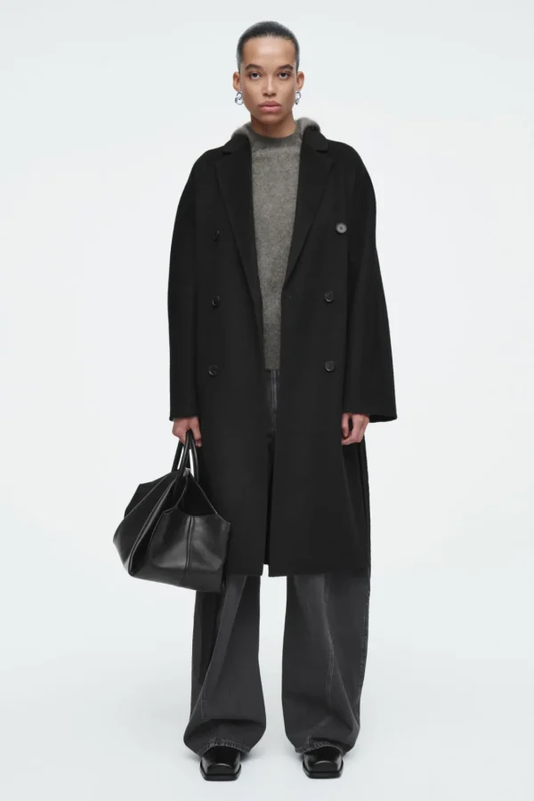 COS OVERSIZED DOUBLE-BREASTED WOOL COAT BLACK Clearance