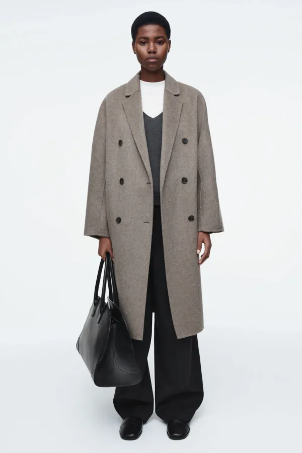 COS OVERSIZED DOUBLE-BREASTED WOOL COAT DARK BEIGE Discount