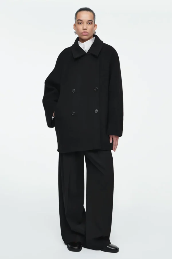 COS OVERSIZED DOUBLE-BREASTED WOOL PEA COAT BLACK Outlet