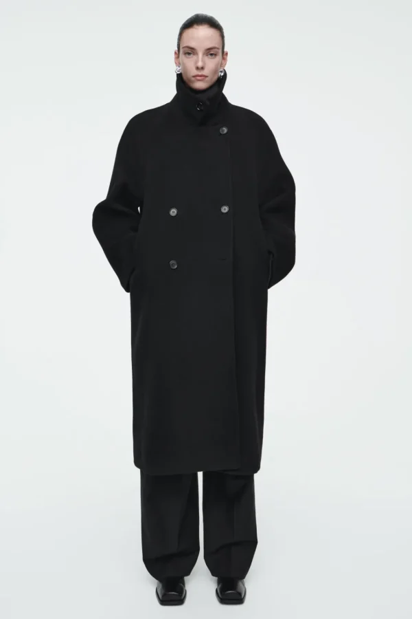 COS OVERSIZED DOUBLE-BREASTED WOOL COAT BLACK Cheap