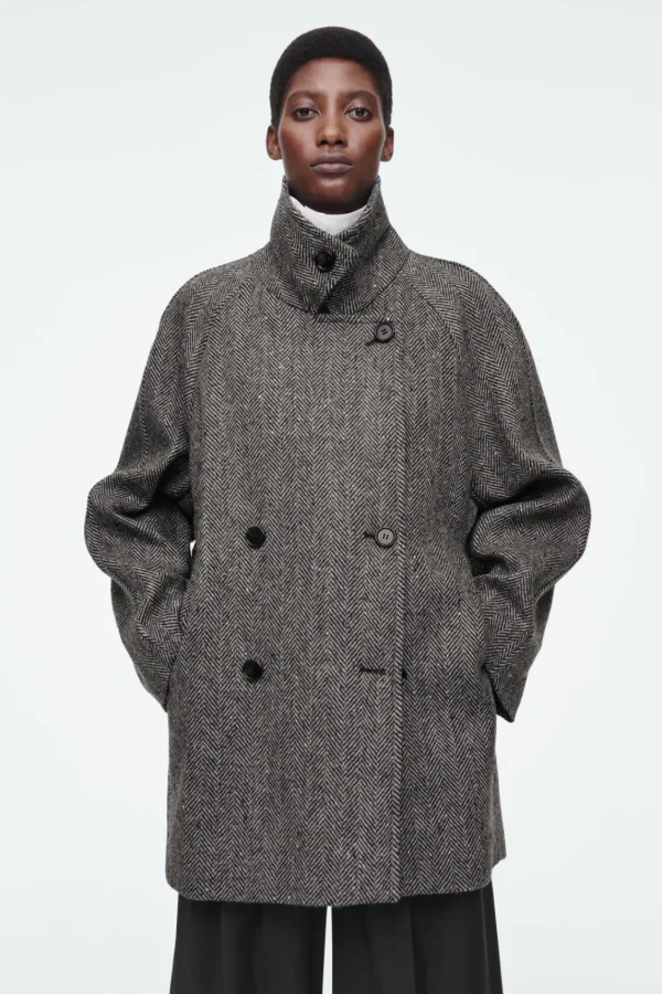 COS OVERSIZED DOUBLE-BREASTED WOOL PEA COAT GRAY New