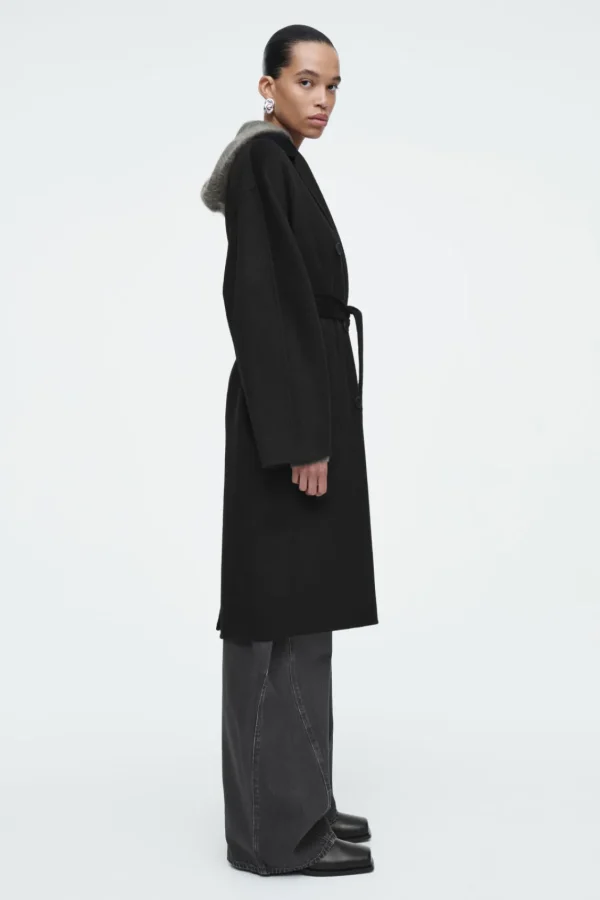 COS OVERSIZED DOUBLE-BREASTED WOOL COAT BLACK Clearance