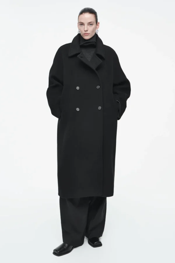 COS OVERSIZED DOUBLE-BREASTED WOOL COAT BLACK Cheap