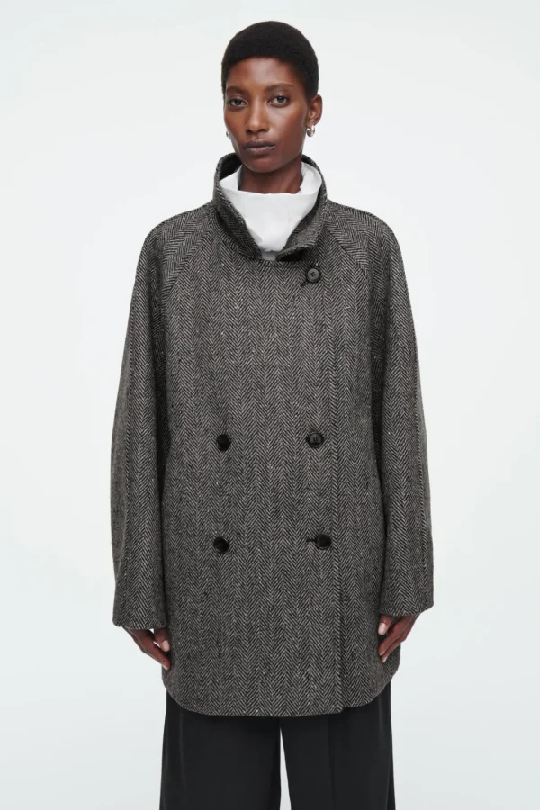 COS OVERSIZED DOUBLE-BREASTED WOOL PEA COAT GRAY New