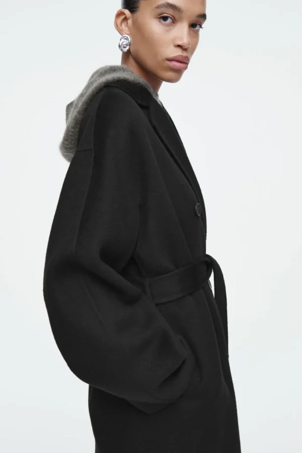 COS OVERSIZED DOUBLE-BREASTED WOOL COAT BLACK Clearance