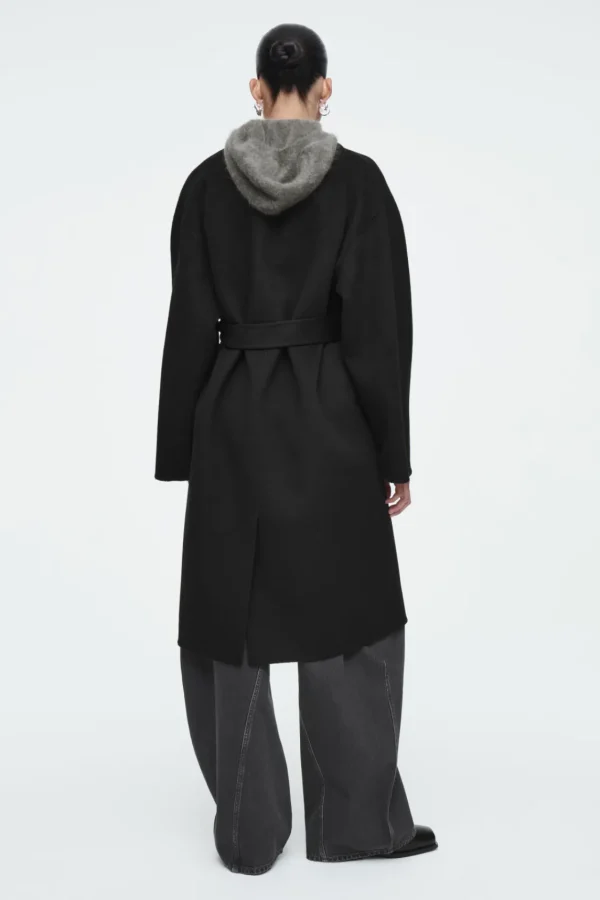 COS OVERSIZED DOUBLE-BREASTED WOOL COAT BLACK Clearance